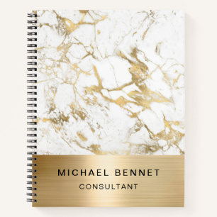 Gold Metallic White Marble Consultant Business Notebook