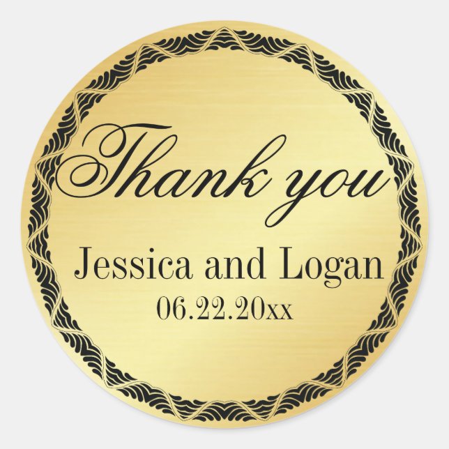 Gold Metallic with Black Lettering Wedding Sticker (Front)