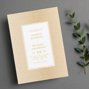 Gold Mid Century Mod Geometric Elegant Wedding Invitation