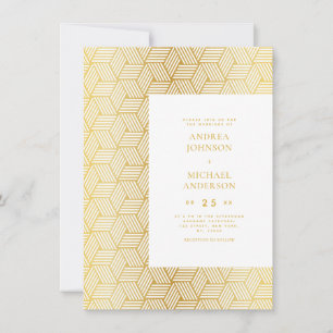 Gold Mid Century Mod Pattern Elegant Retro Wedding Invitation