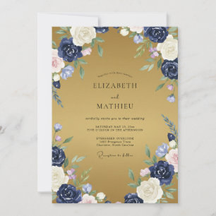 Gold Midnight Ranunculus Eucalyptus Wedding Invitation