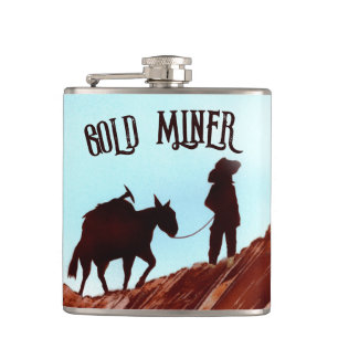 Gold Miner and Pack Mule Hip Flask