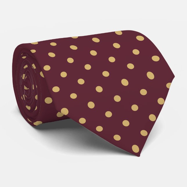 Gold Mini Polka Dot Pattern on Burgundy  Tie (Rolled)