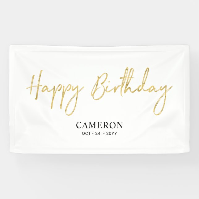 Gold Minimal Custom Happy Birthday Banner (Horizontal)
