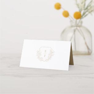 Gold Minimal Elegant Cherry Blossom Monogram Crest Place Card