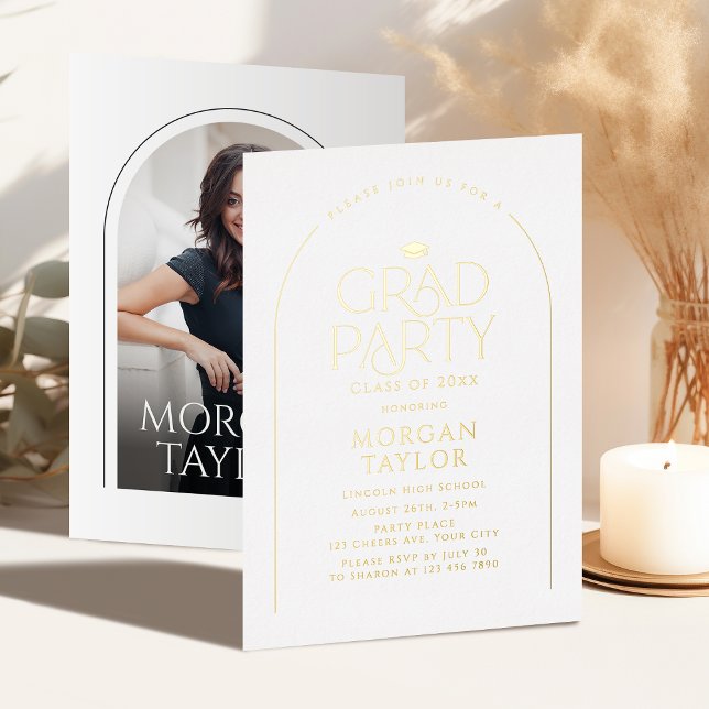 Gold Minimal Graceful Elegance Arch Graduation (Gold Minimal Graceful Elegance Arch Graduation Foil Invitation)