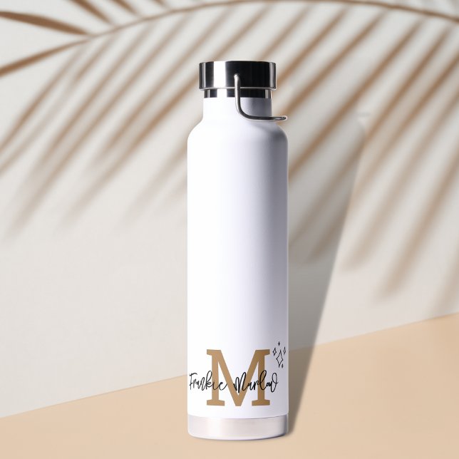Gold Minimal Modern Initial Monogram Name Water Bottle (Creator Uploaded)