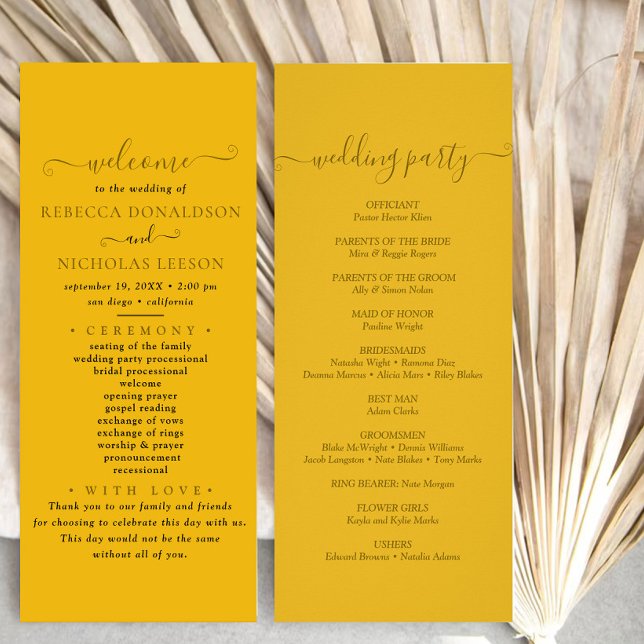 Gold Minimal Script Text Wedding Program Rack Card (Creator Uploaded)
