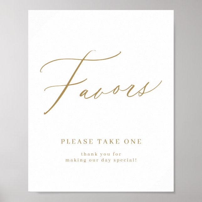 Gold minimal script wedding favours please take on poster (Front)