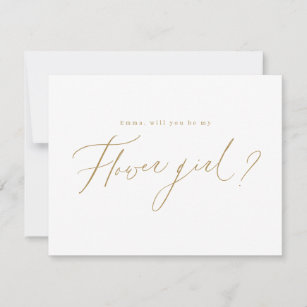 Gold minimal will you be my flower girl script invitation