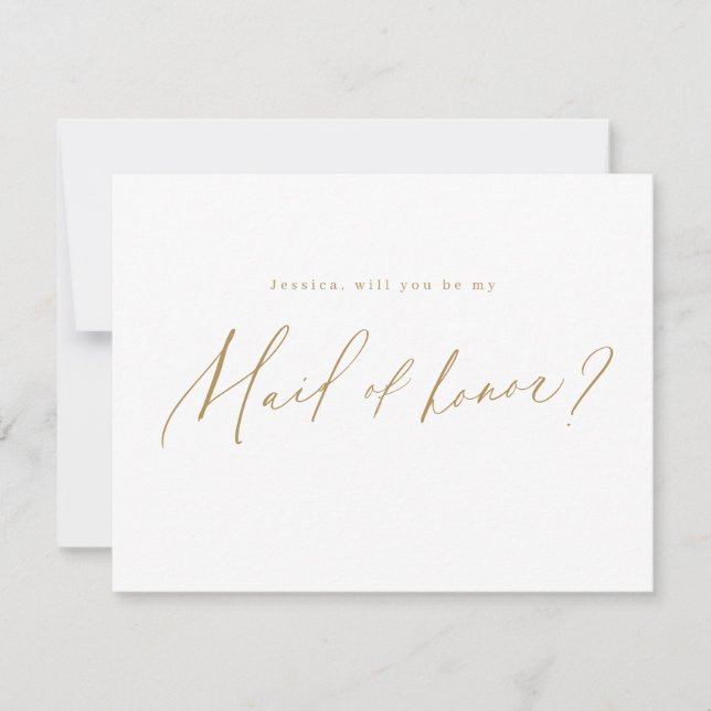 Gold minimal will you be my maid of honour script invitation (Front)
