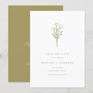 Gold Minimalist Botanical Bouquet QR Code Save The Date
