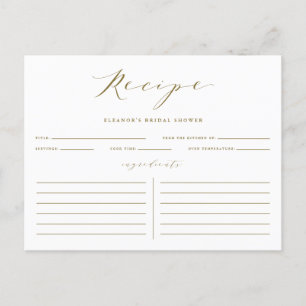 Gold Minimalist Bridal Shower Recipe Card