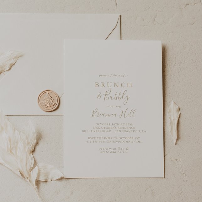 Gold Minimalist Brunch and Bubbly Bridal Shower Invitation (Creator Uploaded)