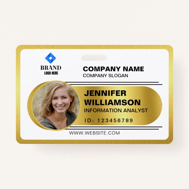 Gold Minimalist Business QR Employee Photo ID ID Badge (Front)