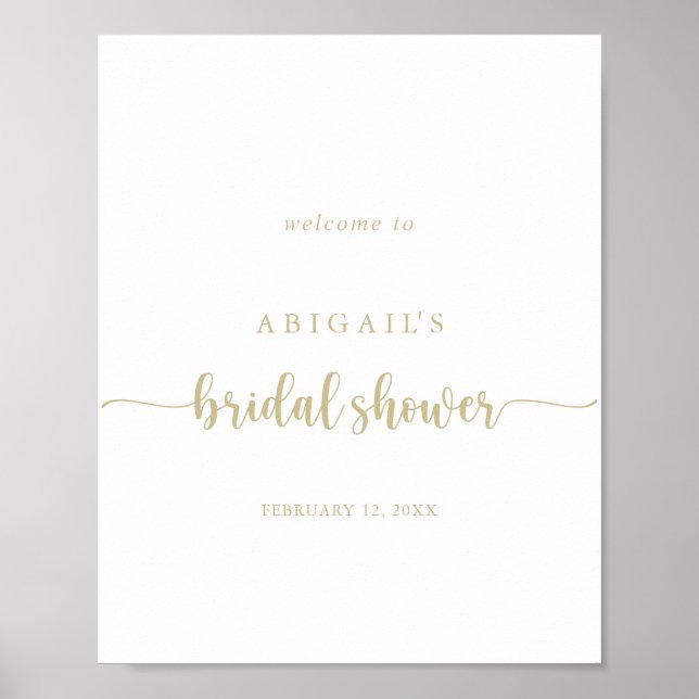 Gold Minimalist Calligraphy Bridal Shower Welcome  Poster (Front)