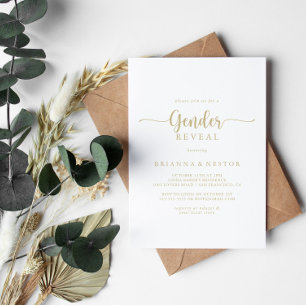 Gold Minimalist Calligraphy Gender Reveal Party  Invitation