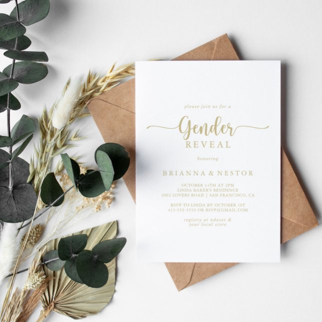 Gold Minimalist Calligraphy Gender Reveal Party  Invitation (Creator Uploaded)