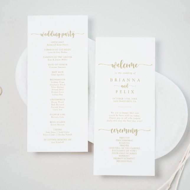 Gold Minimalist Calligraphy Wedding Program (Creator Uploaded)