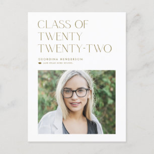 Gold Minimalist Class of 2022 Photo Graduation Announcement Postcard