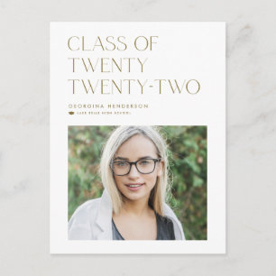Gold Minimalist Class of 2022 Photo Graduation Announcement Postcard