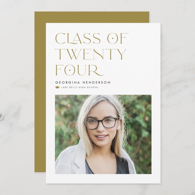 Gold Minimalist Class of 2024 Photo Graduation Announcement (Front/Back)