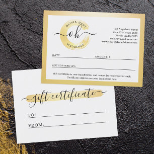 Gold Minimalist Logo Gift Stylist Certificate Card