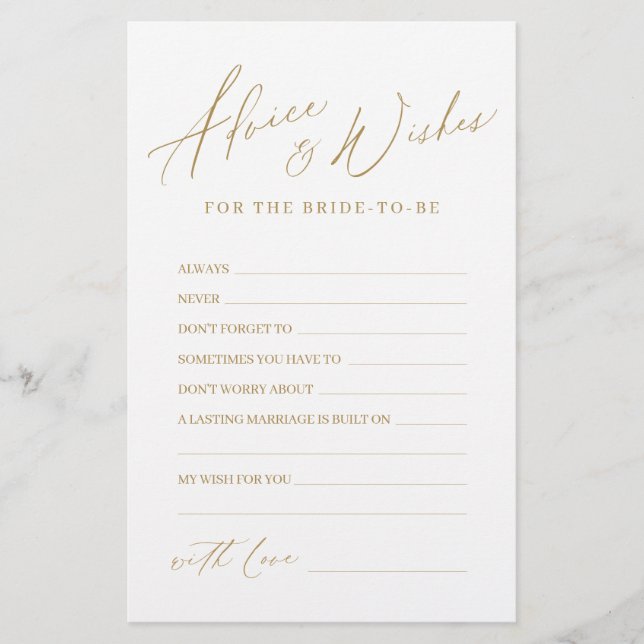 Gold minimalist modern wedding advice & wishes (Front)