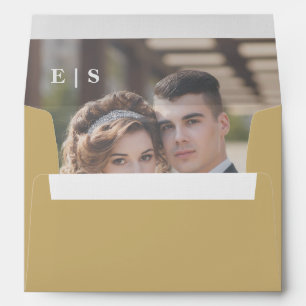 Gold Minimalist Monogram Couple Photo Wedding  Envelope