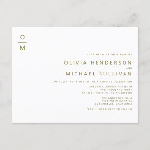 Gold Minimalist Monogram QR Code Wedding Invitation Postcard