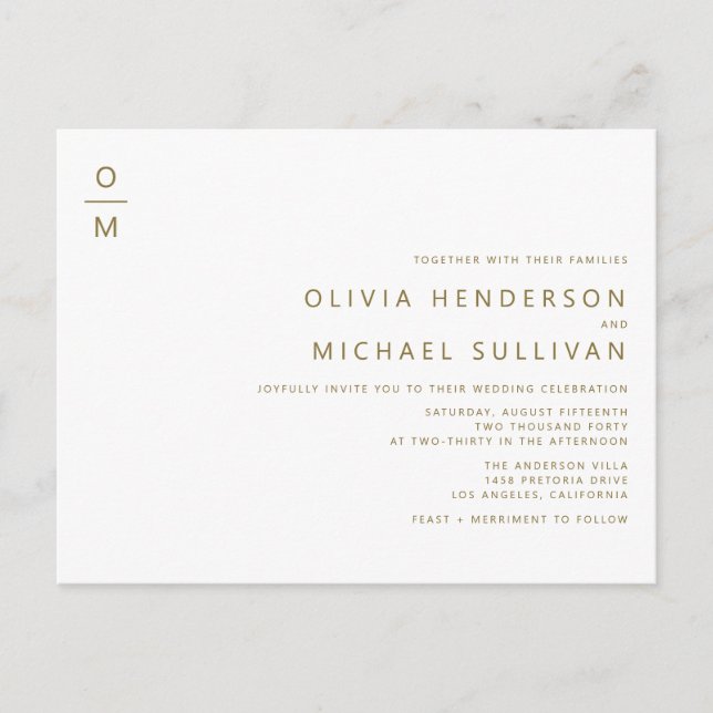 Gold Minimalist Monogram QR Code Wedding Invitation Postcard (Front)