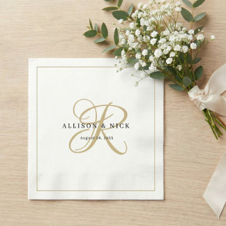 Gold Minimalist Monogram Wedding Napkins