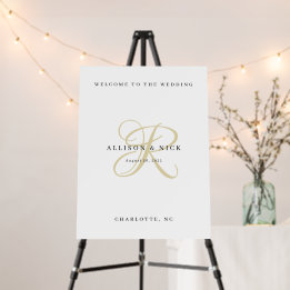 Gold Minimalist Monogram Wedding Welcome Sign