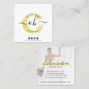 Gold Minimalist Paint Logo Custom Photo Stylist Square Business Card