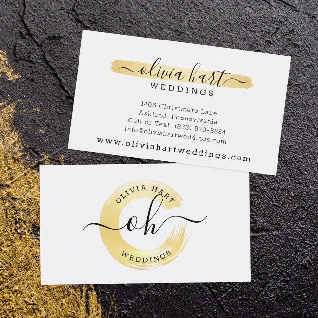 Gold Minimalist Paint Swash Custom Logo Stylist Business Card (Creator Uploaded)
