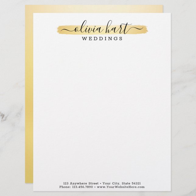 Gold Minimalist Paint Swash Custom Logo Stylist Custom Letterhead (Front/Back)