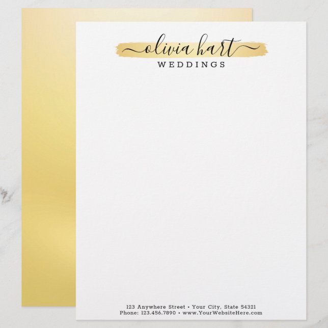 Gold Minimalist Paint Swash Custom Logo Stylist Letterhead (Front/Back)