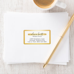 Gold Minimalist Paint Swash Logo Stylist Address Label