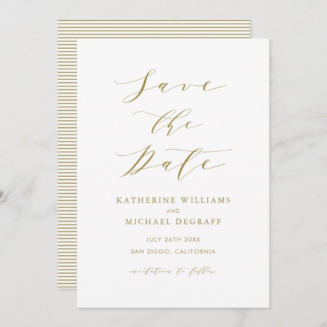 Gold Minimalist Script Save the Date Announcement (Front/Back)