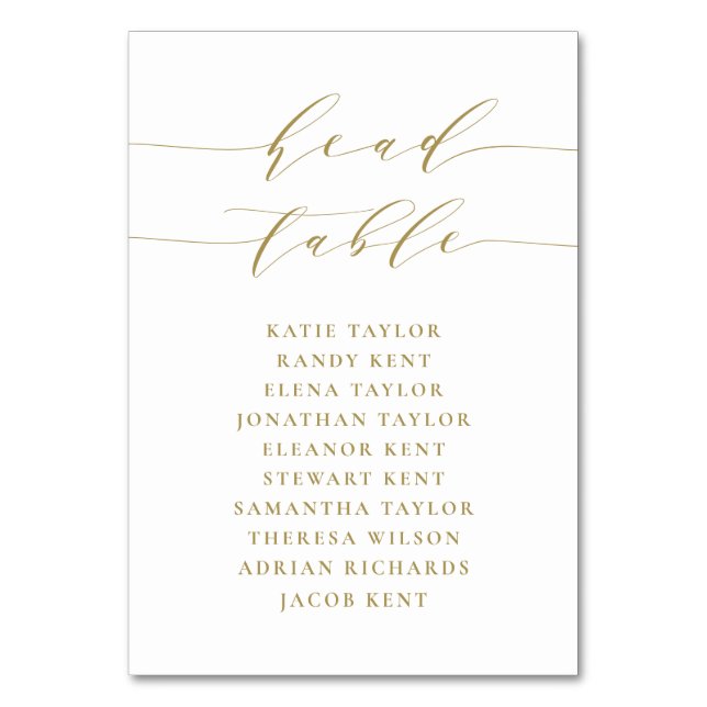 Gold Minimalist Script Seating Wedding Table Number (Front)
