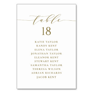 Gold Minimalist Script Wedding Seating Plan Table Number