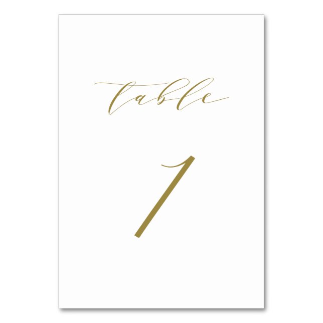 Gold Minimalist Script Wedding Table 1 Table Number (Front)