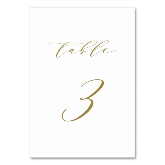 Gold Minimalist Script Wedding Table 3 Number (Front)