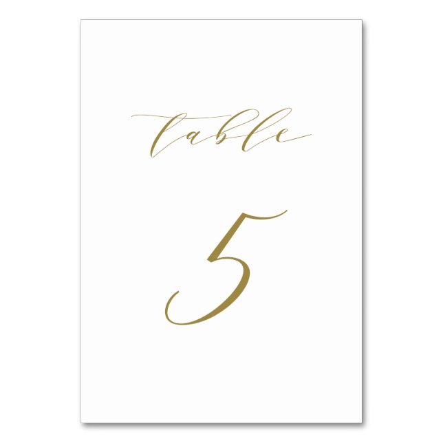 Gold Minimalist Script Wedding Table 5 Number (Front)
