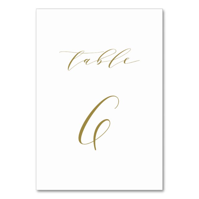 Gold Minimalist Script Wedding Table 6 Table Number (Front)