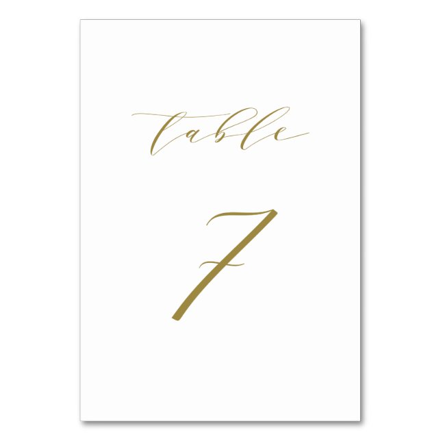 Gold Minimalist Script Wedding Table 7 Table Number (Front)