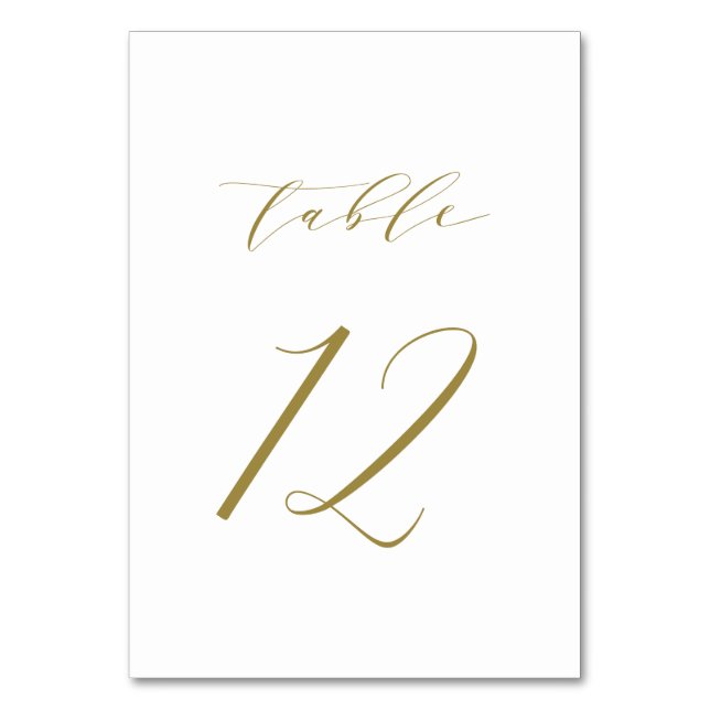 Gold Minimalist Script Wedding Table Number 12 (Front)