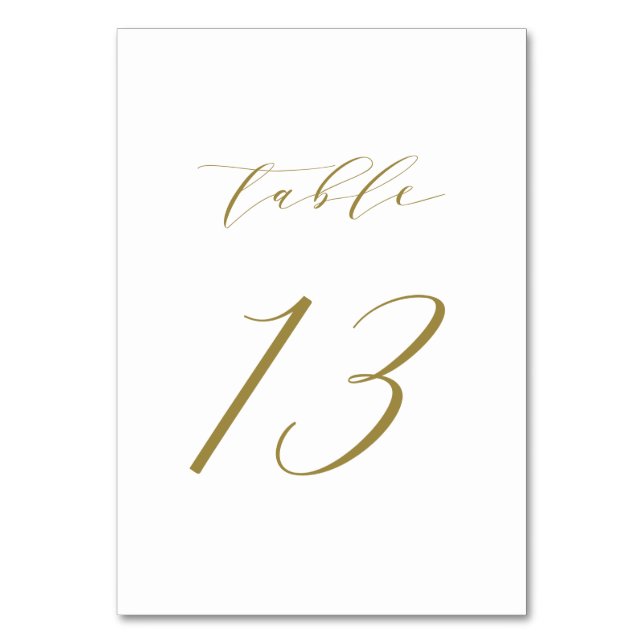 Gold Minimalist Script Wedding Table Number 13 (Front)