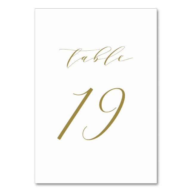 Gold Minimalist Script Wedding Table Number 19 (Front)