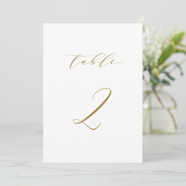 Gold Minimalist Script Wedding Table Number 2 (Standing Front)